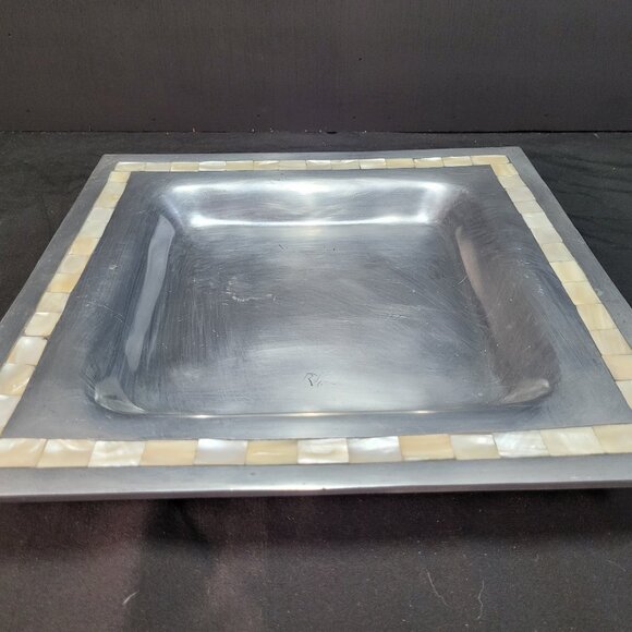 Towle Silversmiths 12in Square Serving Tray Platter with Mother of Pearl Inlay - Picture 4 of 6